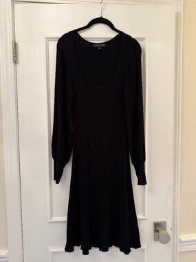 Banana Republic Rayon Blend/Knit Black Dress, lightweight midi, Size L